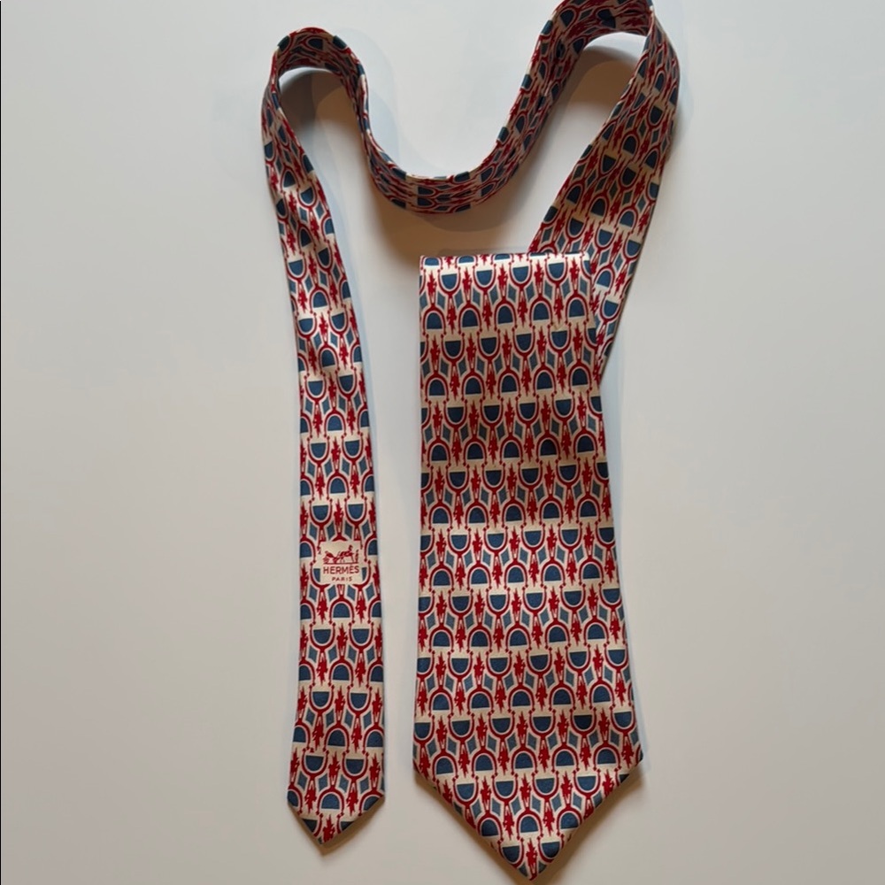 Vintage Hermes Red and Blue Patterned Tie
